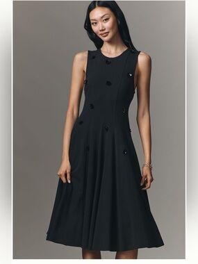 Anthropologie Maeve Sleeveless Embellished Black Midi Dress, Size L, NWT